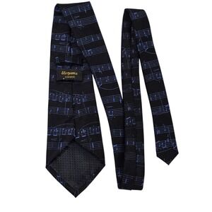Elegance‎ London Mens Necktie Black Polyester Musical Notes Hand Made Concert